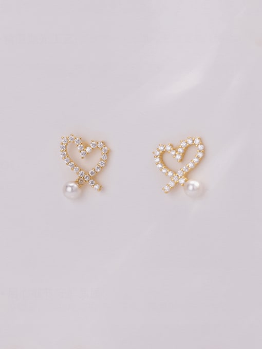 ES2339 [Gold] 925 Sterling Silver Cubic Zirconia Heart Dainty Stud Earring